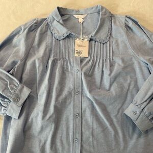 Lauren Conrad Petter Pan Collared Button Up Chambray NEW Size XL E46